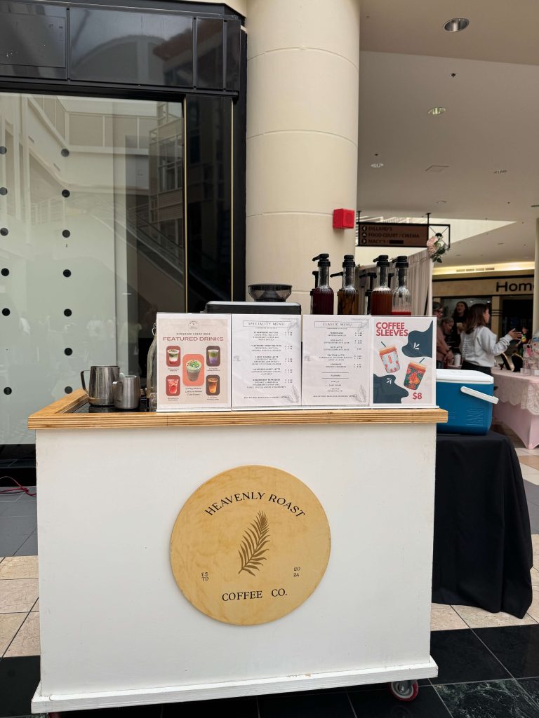 Heavenly Roast mobile coffee cart set up at an indoor venue